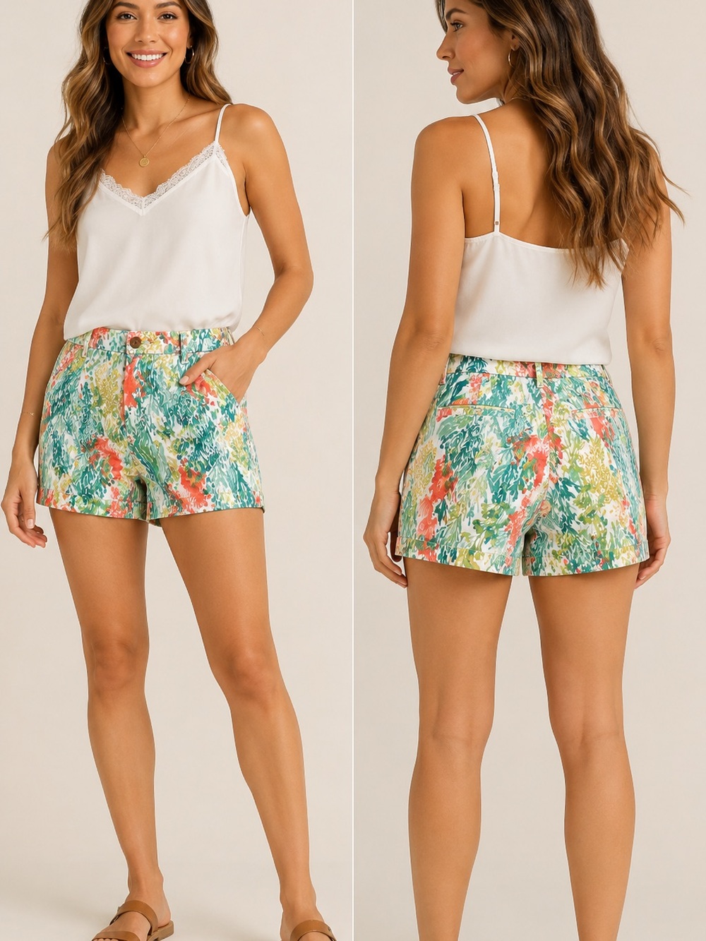 Old Navy Women’s Floral Print Chino Shorts Size 10 100% Cotton Tropical